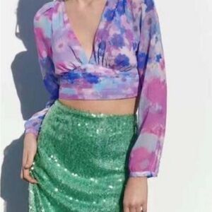 ZARA Floral Sheer Long Sleeve Top NWT!